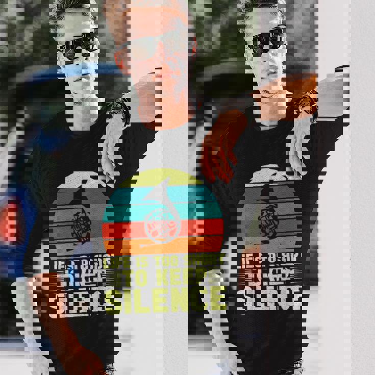 人生は短すぎて沈黙を保つにはフレンチホルン 長袖Tシャツ 彼への贈り物