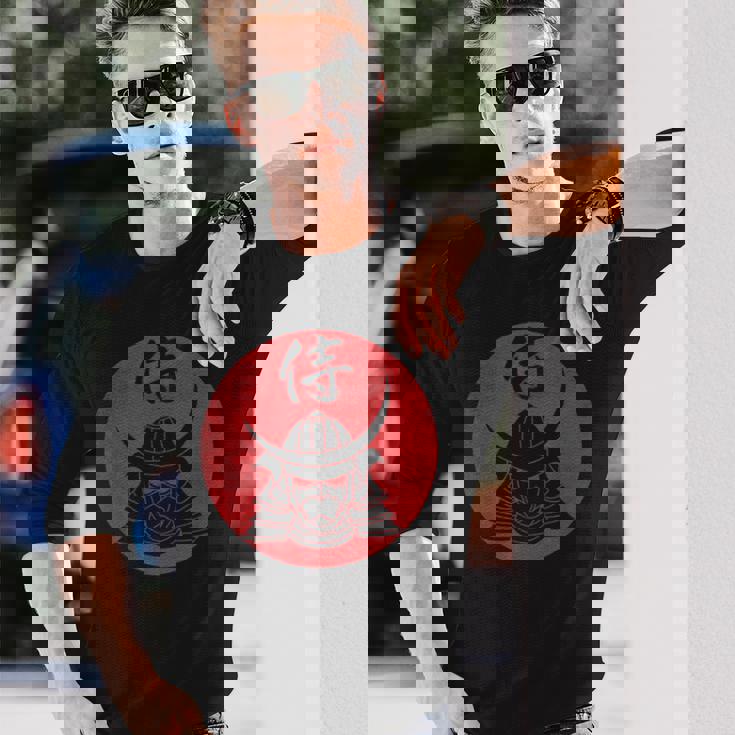 侍の戦士の兜日本の漢字-黒 長袖Tシャツ 彼への贈り物