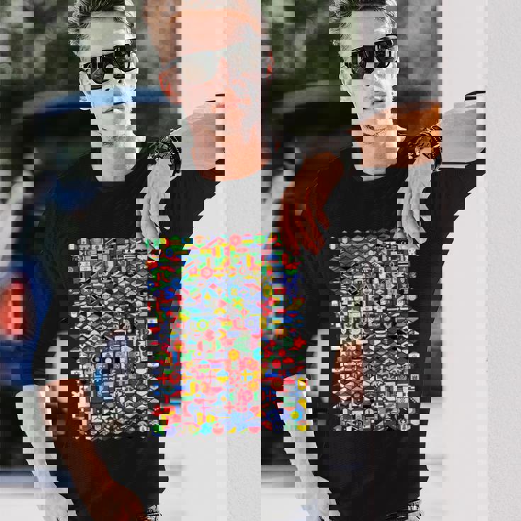 六角形の世界旗、国旗tシャツ 長袖Tシャツ 彼への贈り物