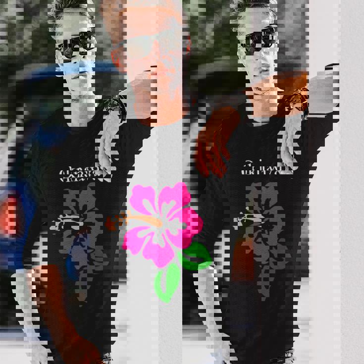 南国沖縄島パラダイス ハイビスカス アートイラスト 長袖Tシャツ 彼への贈り物