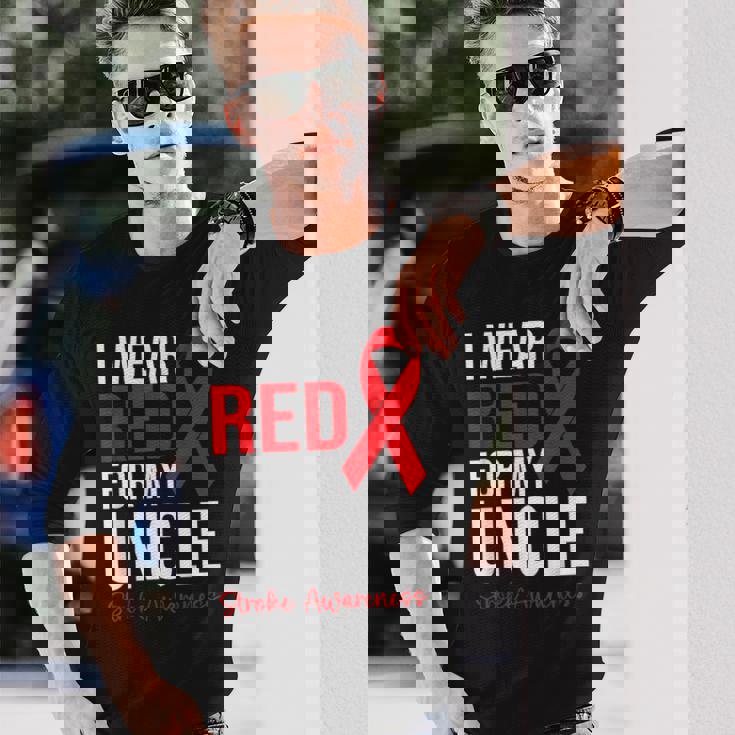 叔父さんの脳卒中啓発のために赤を着ています 長袖Tシャツ 彼への贈り物