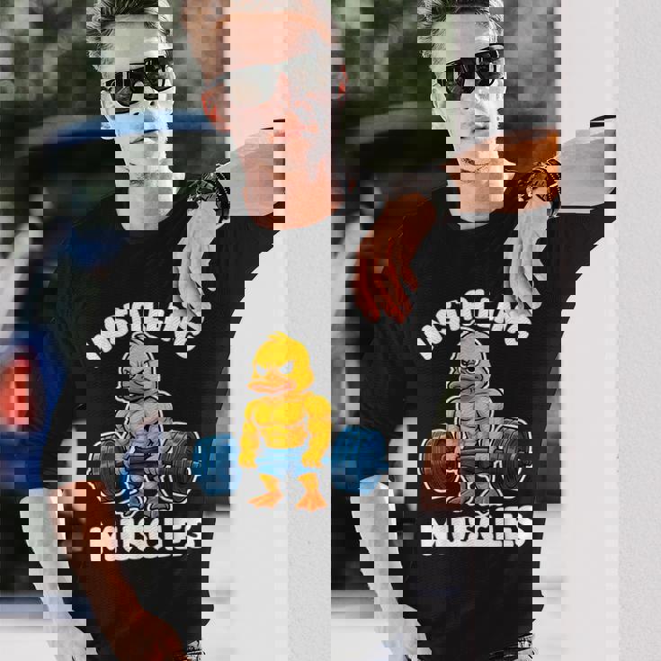 取り付け 筋肉 アヒル ウェイトリフティング フィットネス ジム 男の子 男性 長袖Tシャツ 彼への贈り物