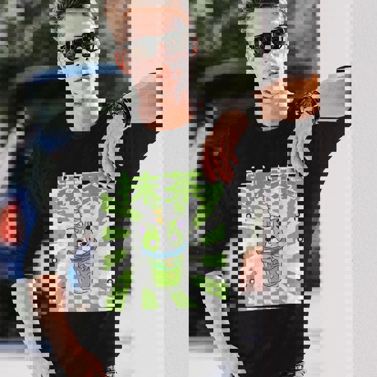 可愛いレトロ90年代日本のカワイイ I Love Matcha ファニー抹茶 長袖Tシャツ 彼への贈り物