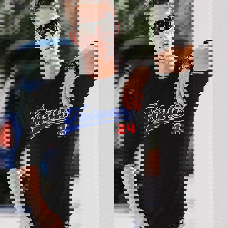台湾 Taiwan 番号 24 野球 野球好き 野球ユニフォーム風 台湾好き Taiwan文字 前後プリント 長袖Tシャツ 彼への贈り物