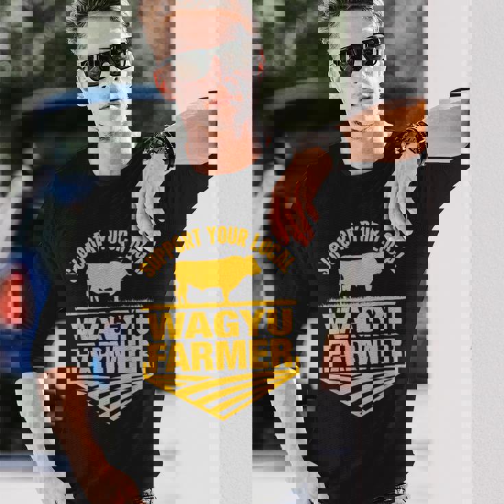 地元和牛農家を応援 牛和牛牧場。 長袖Tシャツ 彼への贈り物