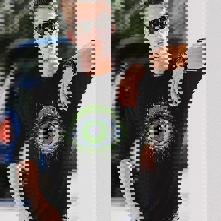 大きな緑の目玉 長袖Tシャツ 彼への贈り物