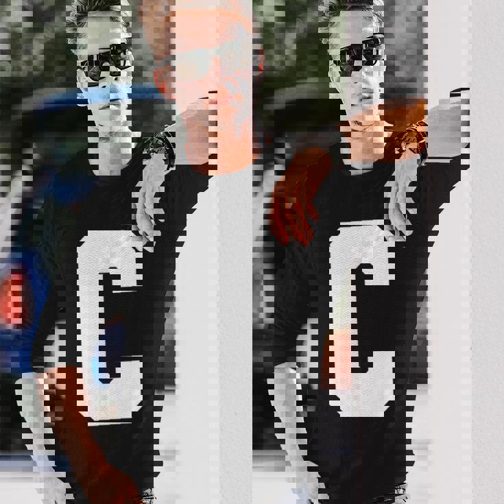 大文字 C アルファベット モノグラム イニシャル 長袖Tシャツ 彼への贈り物