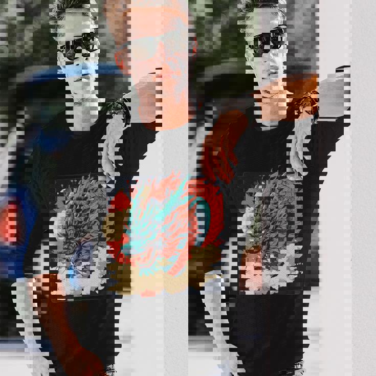 大胆でクールな外観の素晴らしい日本のドラゴン。 長袖Tシャツ 彼への贈り物