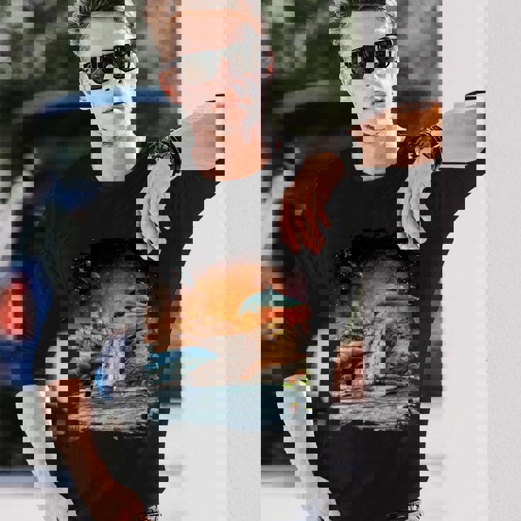 天体金星イルカ、宇宙惑星銀河ドルフィンズ 長袖Tシャツ 彼への贈り物