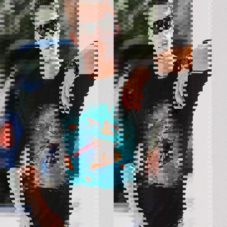 宇宙 レーザー目 猫 ピザに乗る猫 ギャラクシーキャット 長袖Tシャツ 彼への贈り物