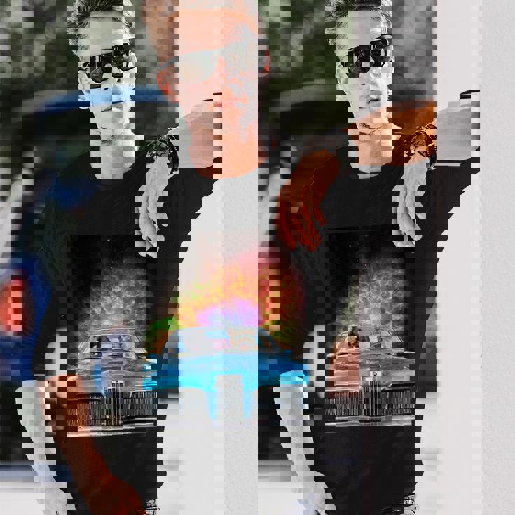 宇宙 銀河 猫 運転 車 長袖Tシャツ 彼への贈り物