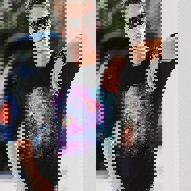 宇宙のかわいいアストロ宇宙猫 長袖Tシャツ 彼への贈り物