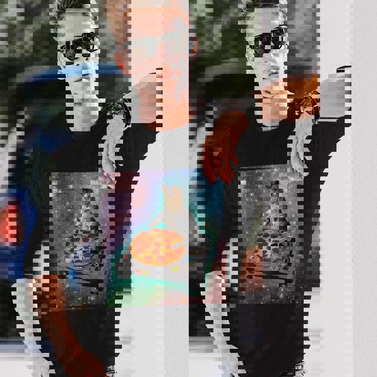 宇宙宇宙 ギャラクシー 宇宙 猫 ピザ Dj 面白い かわいい コズミック 長袖Tシャツ 彼への贈り物