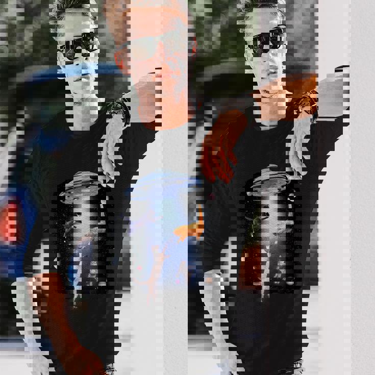 宇宙猫 面白い宇宙猫銀河ufoエイリアンアブダクション 長袖Tシャツ 彼への贈り物