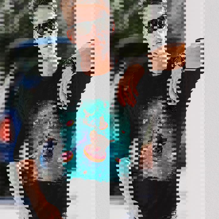 宇宙猫 ドーナツに乗るドーナツ 銀河猫 長袖Tシャツ 彼への贈り物