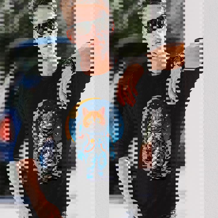 宇宙飛行士 02 宇宙飛行士 猫 長袖Tシャツ 彼への贈り物