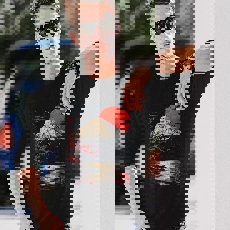 富士山と桜の至福 ヴィンテージ日本美術フュージョンtシャツ 長袖Tシャツ 彼への贈り物