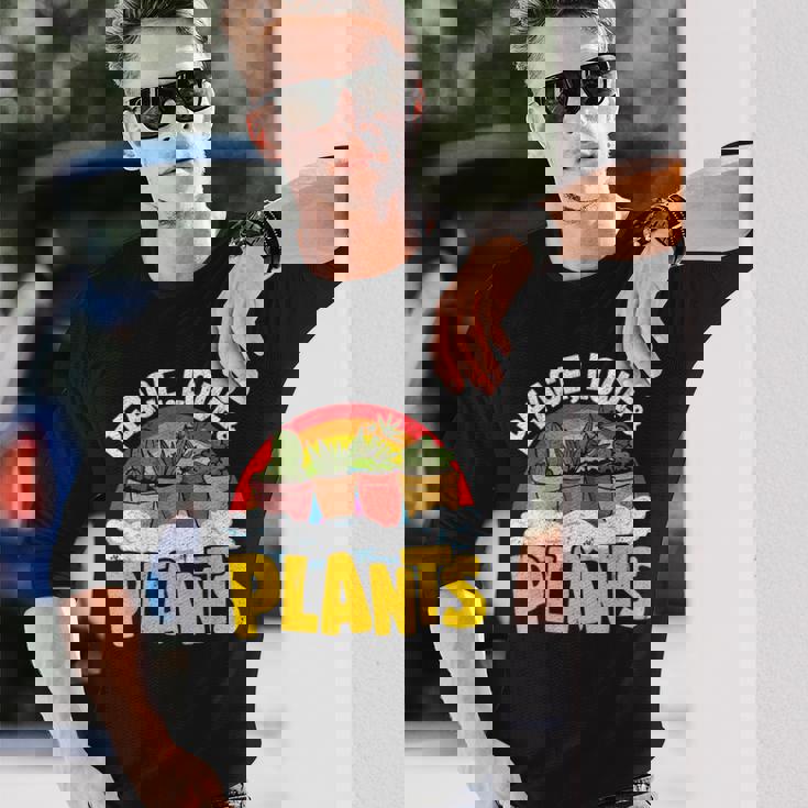 平和 愛&植物 レトロ レインボー 多肉植物 植物庭師 長袖Tシャツ 彼への贈り物