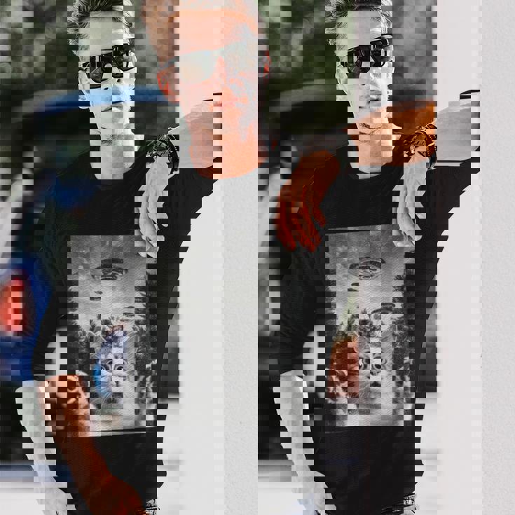 怖い猫 エイリアン Ufo 宇宙愛好家 面白い 長袖Tシャツ 彼への贈り物