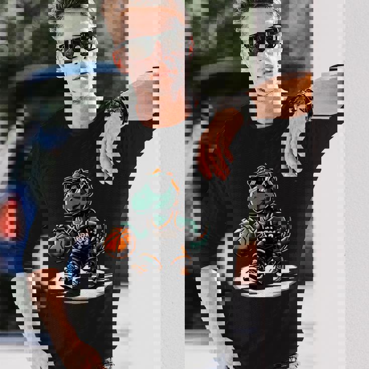 恐竜 バスケットボール T-Rex スポーツプレーヤー コーチ 面白い 男の子向け 長袖Tシャツ 彼への贈り物