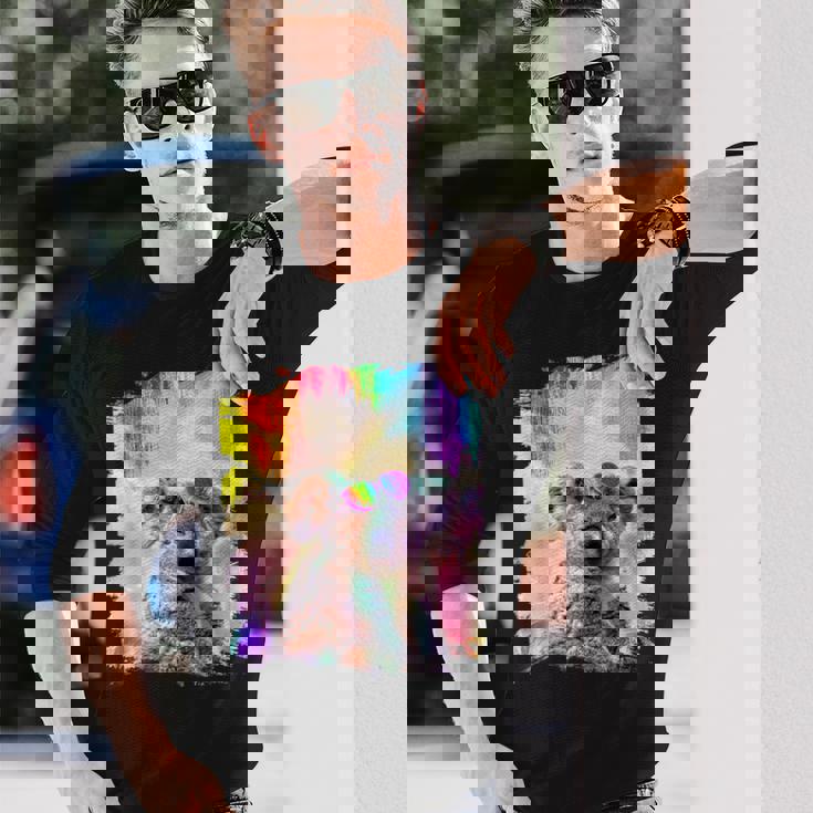 愛のハートのメガネをかけているレインボーコアラ 長袖Tシャツ 彼への贈り物