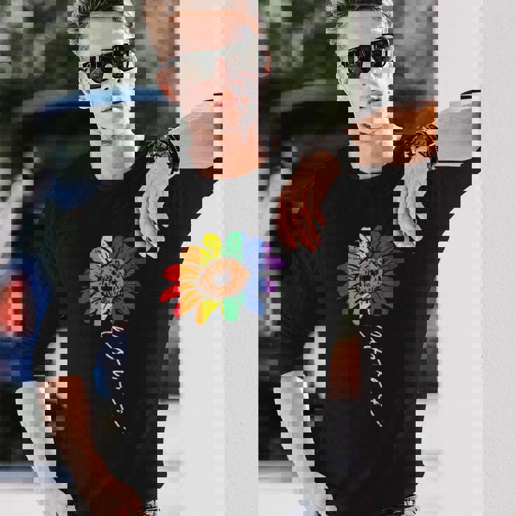 愛のヒマワリ 花柄 Lgbtq レインボーフラッグ ゲイプライド アライ 長袖Tシャツ 彼への贈り物