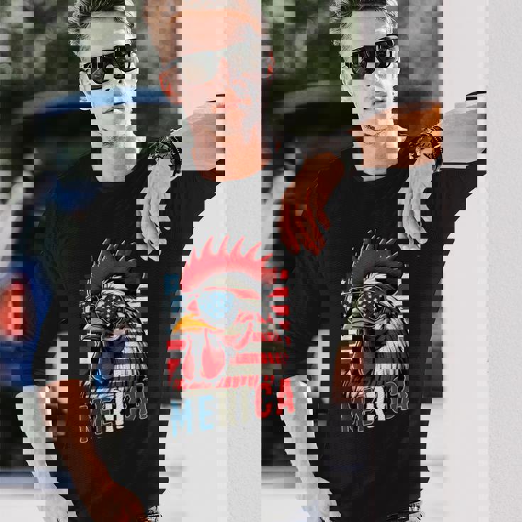 愛国心が強いチキンメリカ アメリカ国旗 鶏好き 7月4日 長袖Tシャツ 彼への贈り物