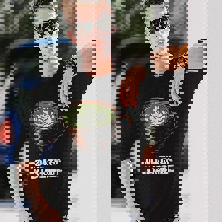 抹茶過ぎてラテ好きの抹茶 日本茶ラテ 長袖Tシャツ 彼への贈り物