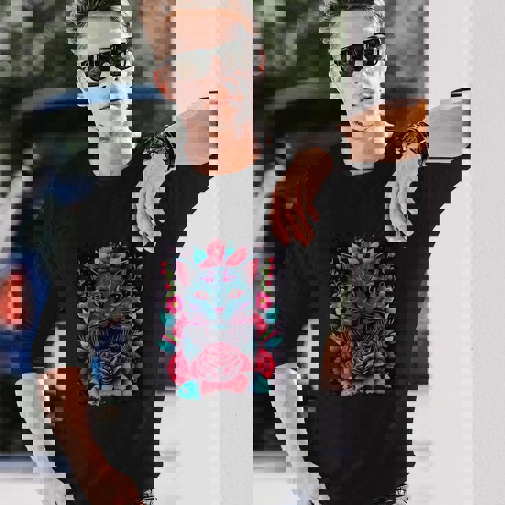 抽象的な猫ポップアートグラフィティ 長袖Tシャツ 彼への贈り物