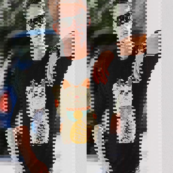 招き猫 日本の招き猫まねき猫日本の幸運猫 長袖Tシャツ 彼への贈り物