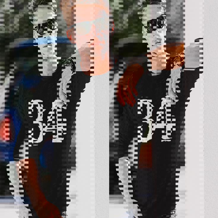 数字 34インチ ホワイト 大 太字 アメリカンウエストスタイル フォント 長袖Tシャツ 彼への贈り物