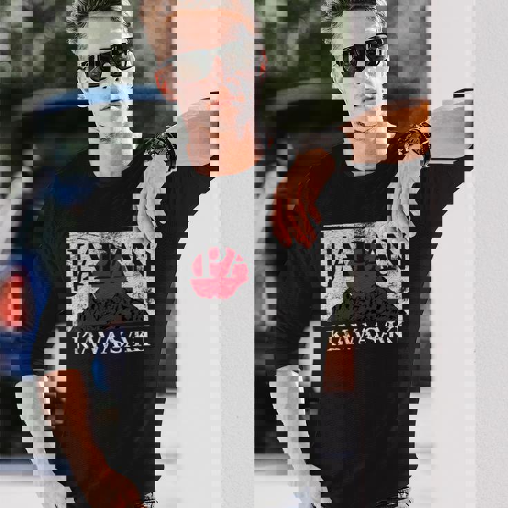 日本 カワサキ 富士山 旗 長袖Tシャツ 彼への贈り物