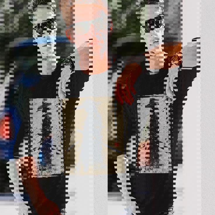 日本 武士 武士 戦闘機 浮世 墨絵 侍 長袖Tシャツ 彼への贈り物