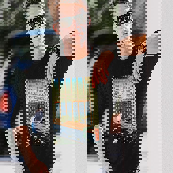 日本のヴィンテージアート 日本美術 浮世絵 日本の 多色刷 木版画 ネコ 猫 富士山 歌川 広重 長袖Tシャツ 彼への贈り物