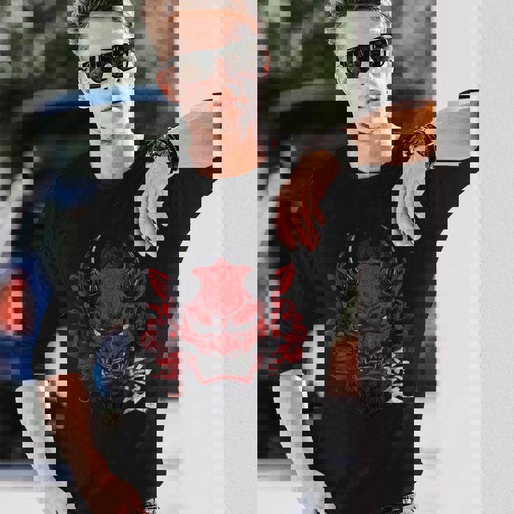 日本の伝統的な鬼の仮面日本の漢字アート 長袖Tシャツ 彼への贈り物