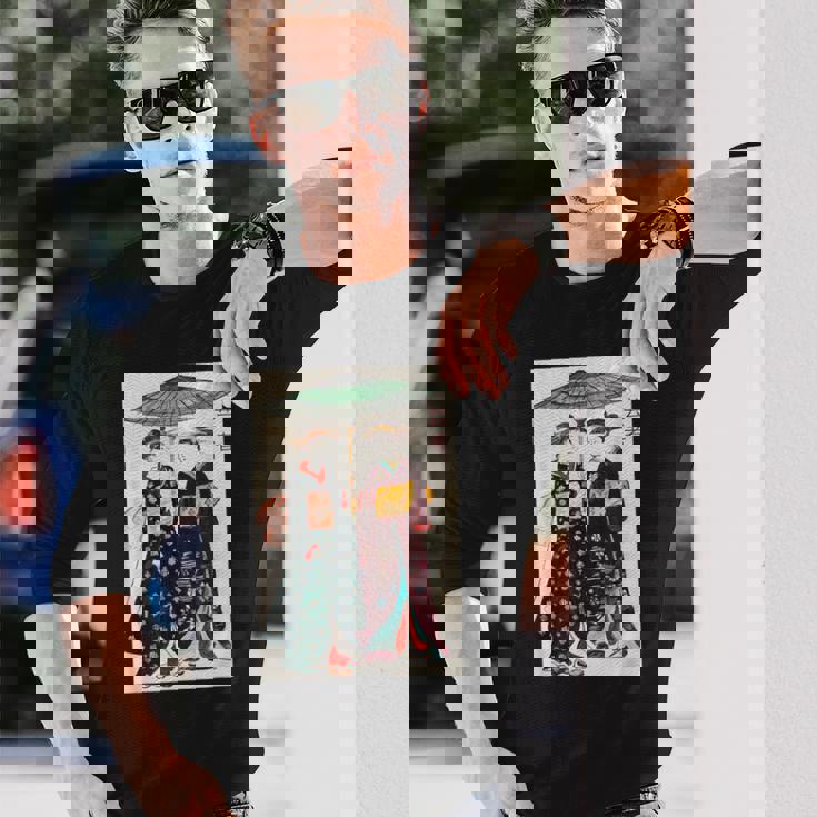 日本の伝統芸者 絵画 アート 水彩 お土産 長袖Tシャツ 彼への贈り物