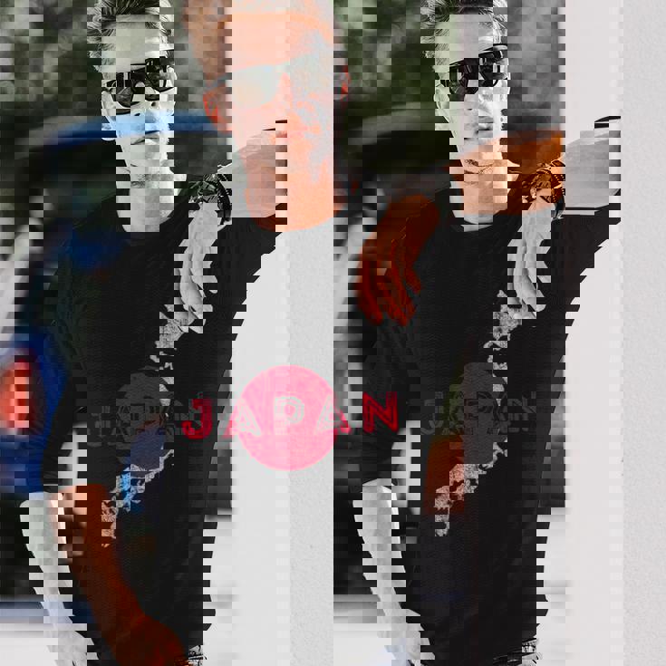 日本の地図と旗 日本のお土産 長袖Tシャツ 彼への贈り物