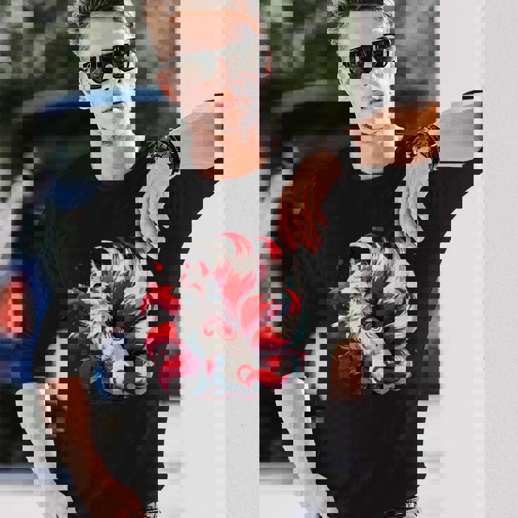 日本アニメ キツネ 九尾 長袖Tシャツ 彼への贈り物