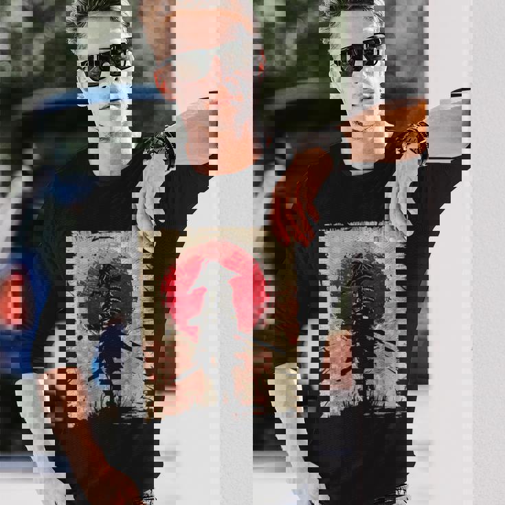 日本アート サムライ ビンテージ ファイター レトロデザイン 長袖Tシャツ 彼への贈り物