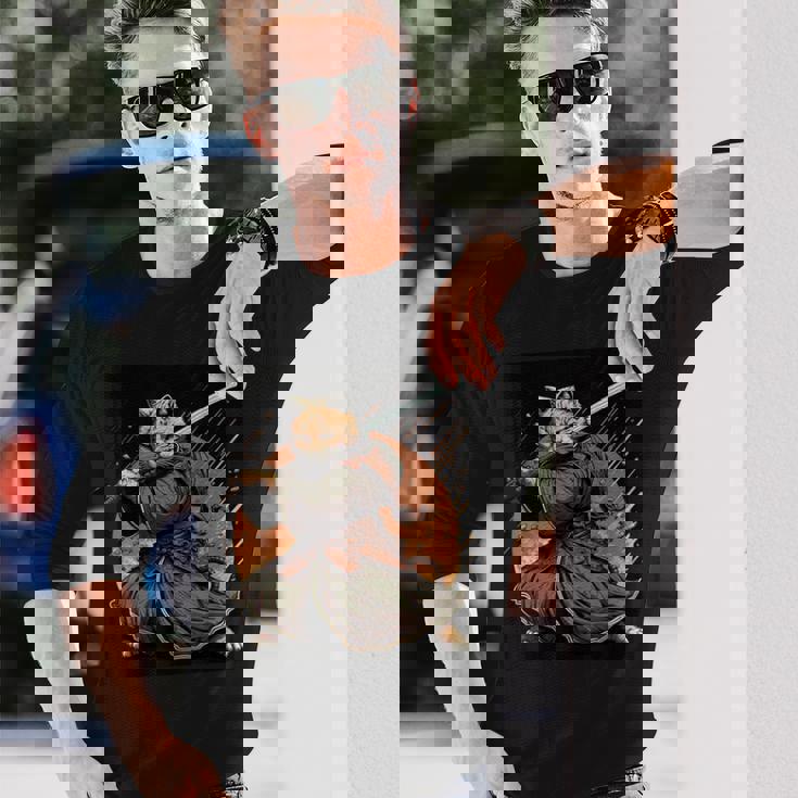 日本アート 猫 忍者 浮世絵 アニメ風 サムライキャット 長袖Tシャツ 彼への贈り物