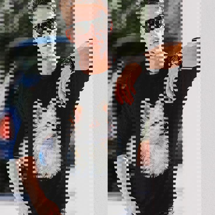 日本スピッツ 犬 グラフィック ペット イラスト 日本スピッツ 長袖Tシャツ 彼への贈り物