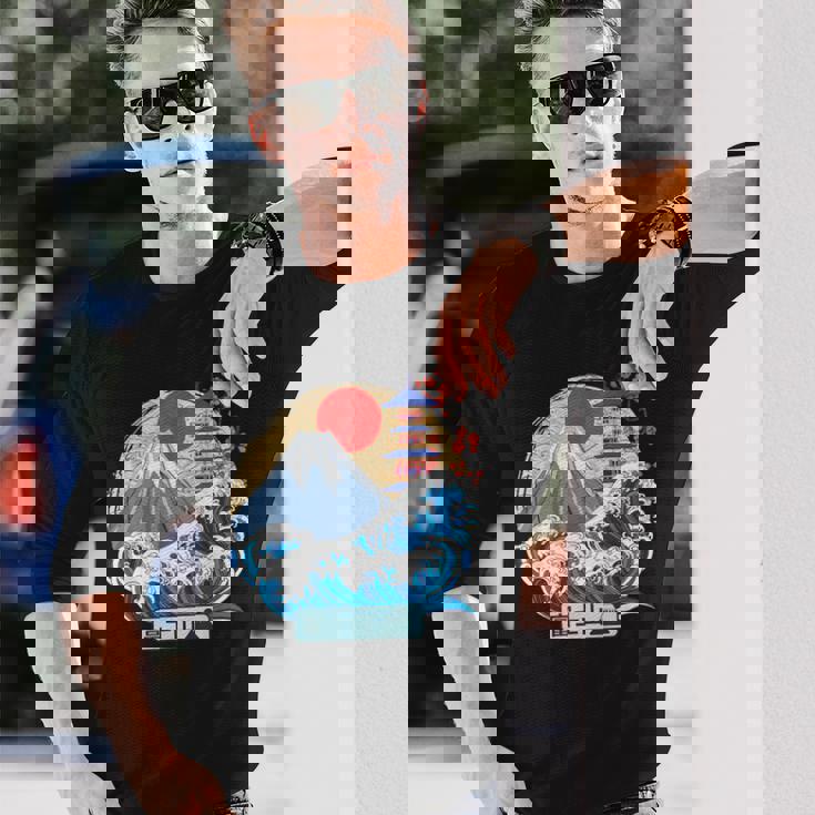 日本山 富士 大波 神奈川 日本 ヴィンテージアート 長袖Tシャツ 彼への贈り物