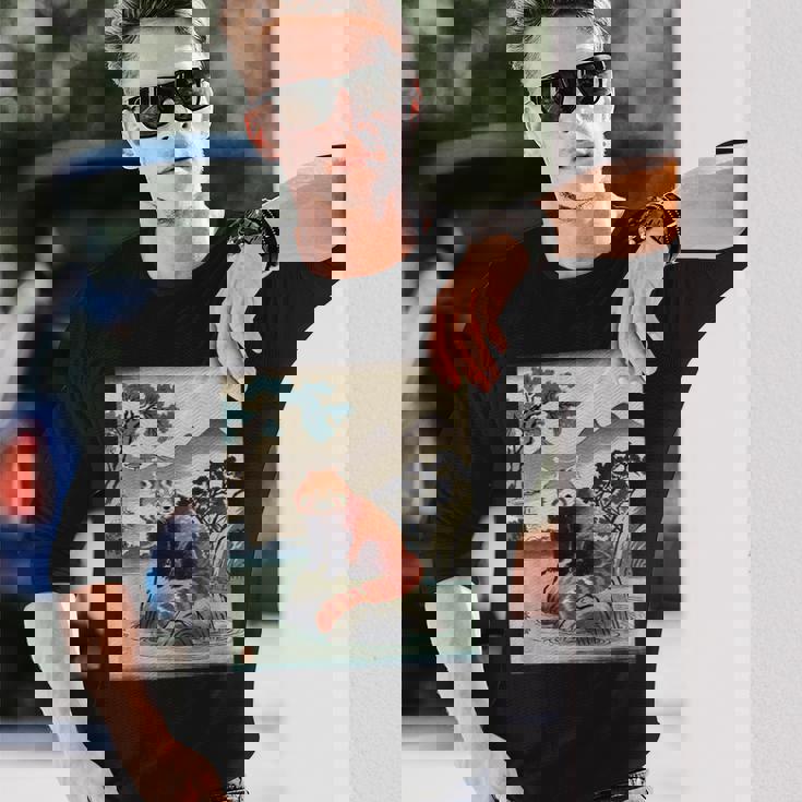 日本美術 レッサーパンダ 京斎 ヴィンテージ 日本 作品 長袖Tシャツ 彼への贈り物