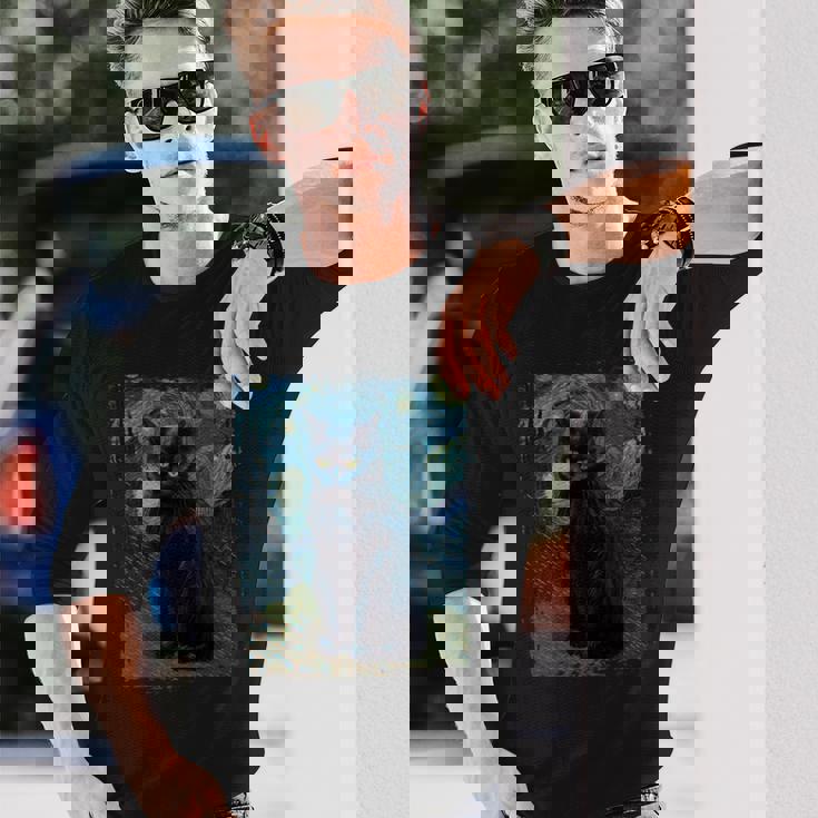 星月夜 ヴィンセント・ヴァン・ゴッホ 黒猫 レトロ絵画 猫 長袖tシャツ 長袖Tシャツ 彼への贈り物