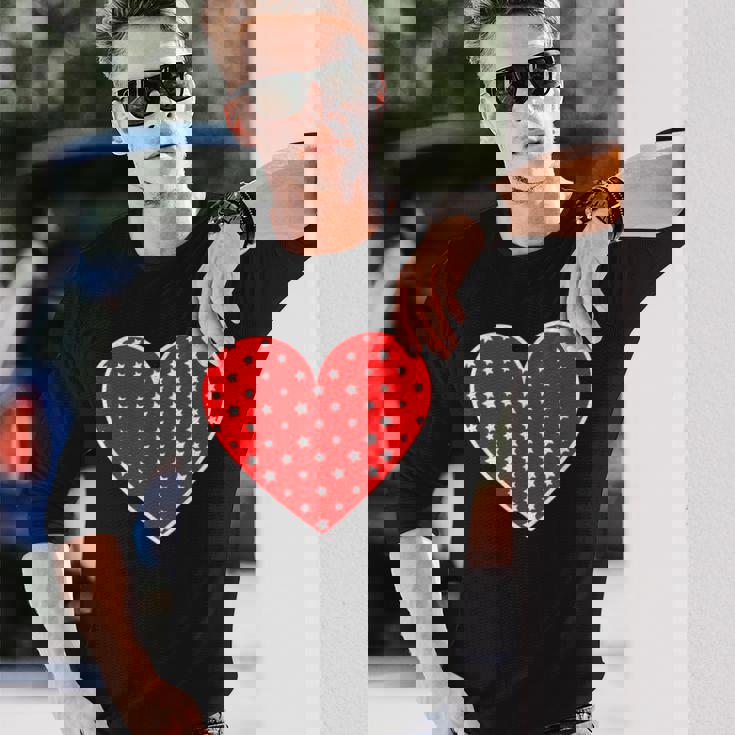 星柄のグラフィックハートプリント。 長袖Tシャツ 彼への贈り物