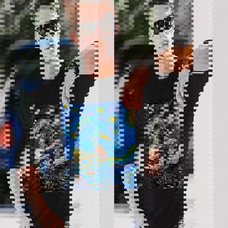 星空の下のアヒル アート グラフィック 誕生日 クリスマス 長袖Tシャツ 彼への贈り物