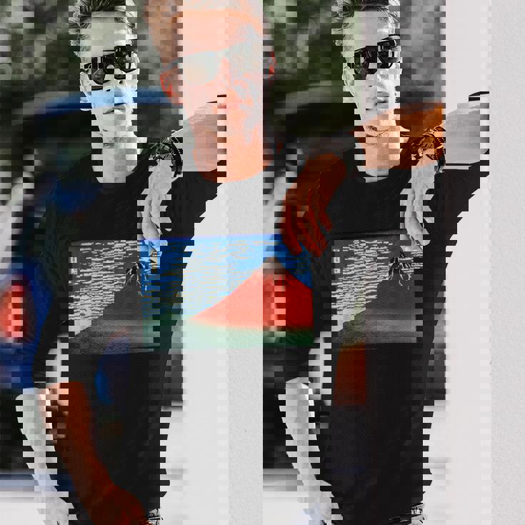 晴天の赤富士山 日本風景アートプリント 長袖Tシャツ 彼への贈り物