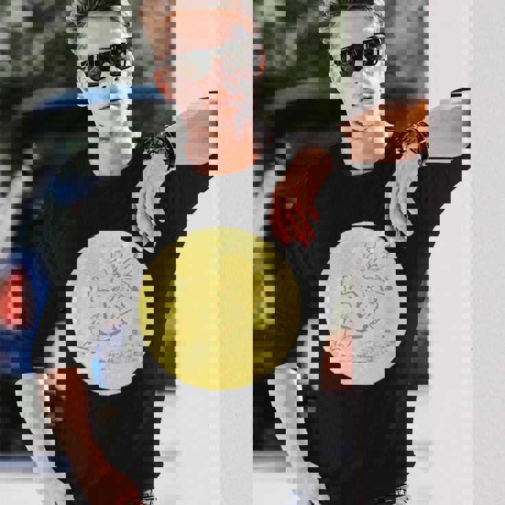 月 に映る 鳥獣戯画 兎 デザイン ウサギ うさぎ メンズ レディース キッズ 和風 和柄 グラフィック 長袖Tシャツ 彼への贈り物