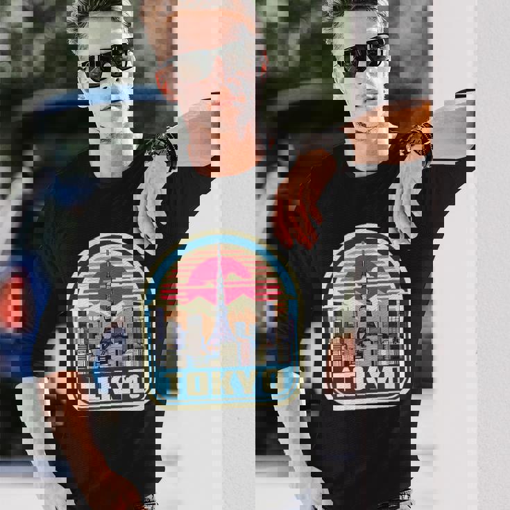 東京シティスカイライン ヴィンテージ 日本土産 レトロカラー 長袖Tシャツ 彼への贈り物