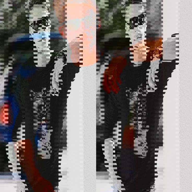 柴犬 ギターを弾く ロックミュージック 犬好き 長袖Tシャツ 彼への贈り物